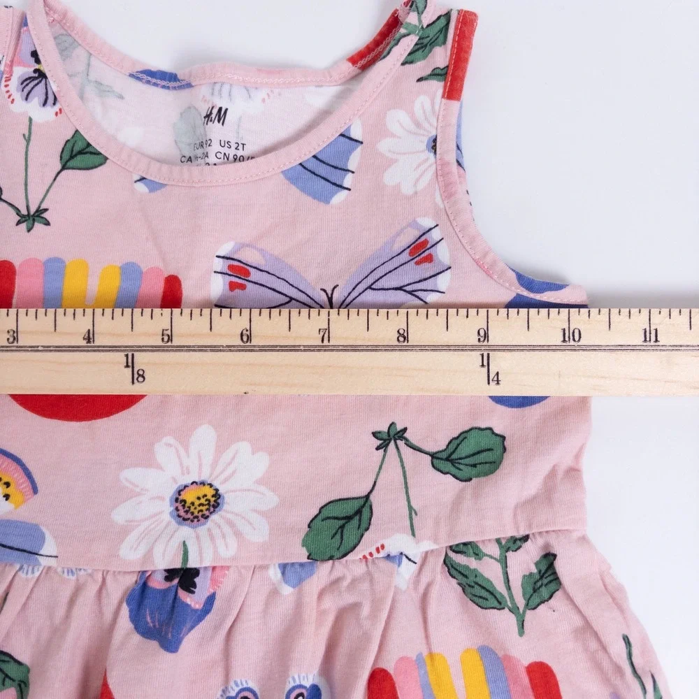 H&M Jersey Dress Kids 2T Pink Rainbow Butterfly Heart Daisy Sleeveless